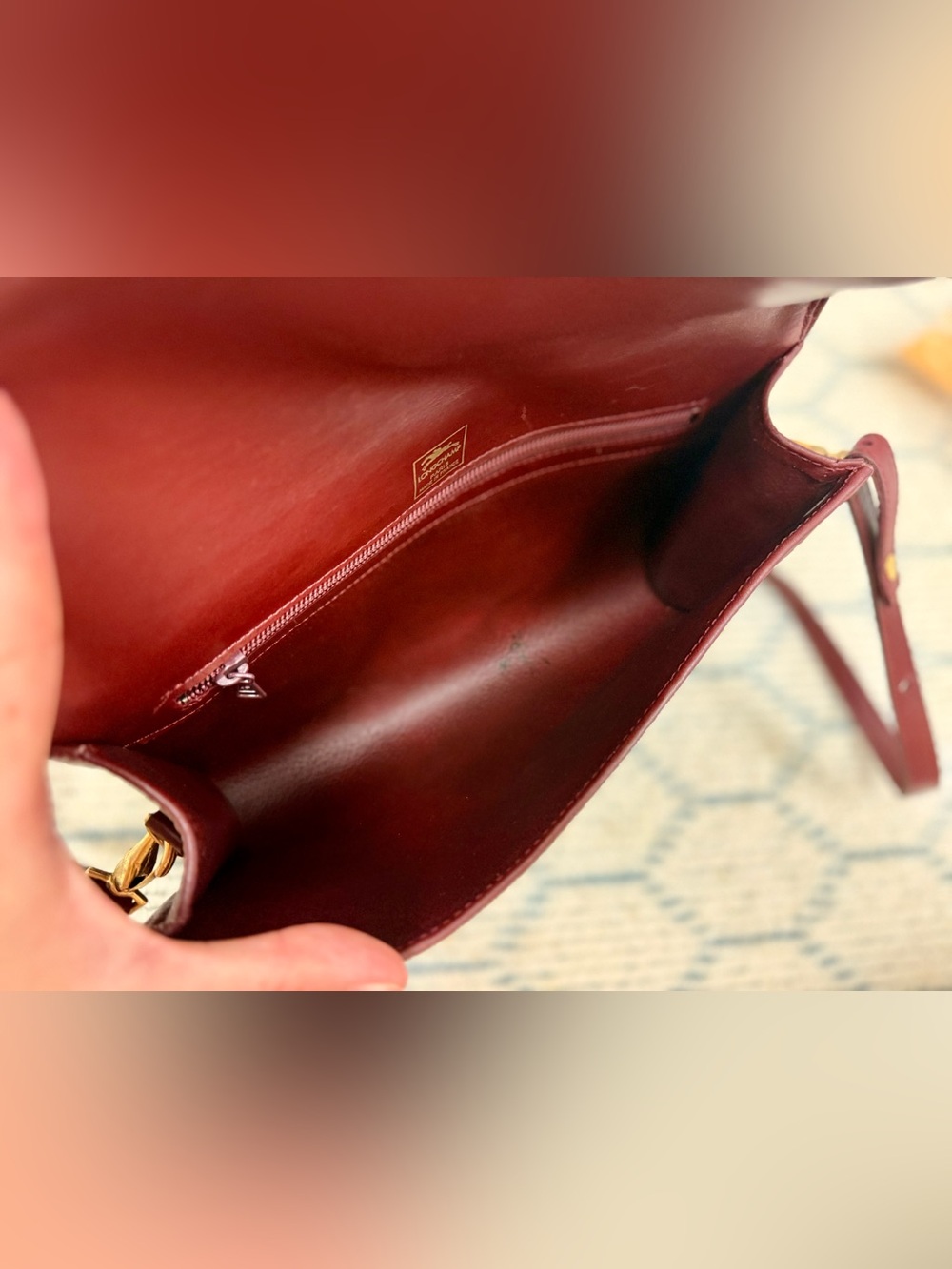 LONGCHAMP Vintage 80’s Rare Burgundy Embossed Horse Leather Crossbody Clutch - Picture 15 of 16